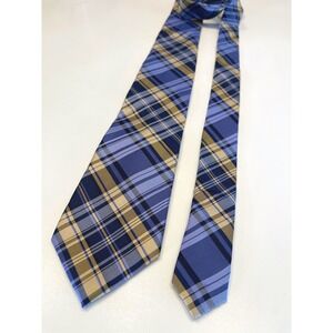 Chaps Plaid Blue Yellow Silk Mens Tie Preppy